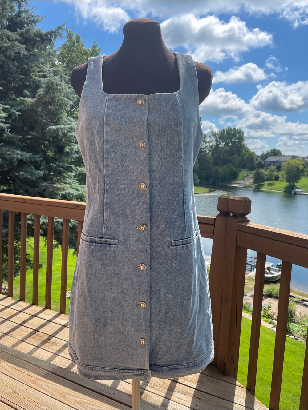 entro Light Blue Denim Button-Front Pinafore Dress